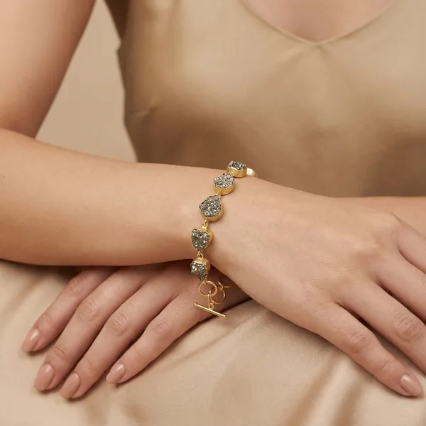 7_Pyrite_Stone_Gold_Colour_Brass_Bracelet_For_Women