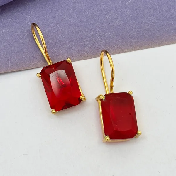 Ruby_Red_Cut_Stone_Square_Brass_Earring_For_Women
