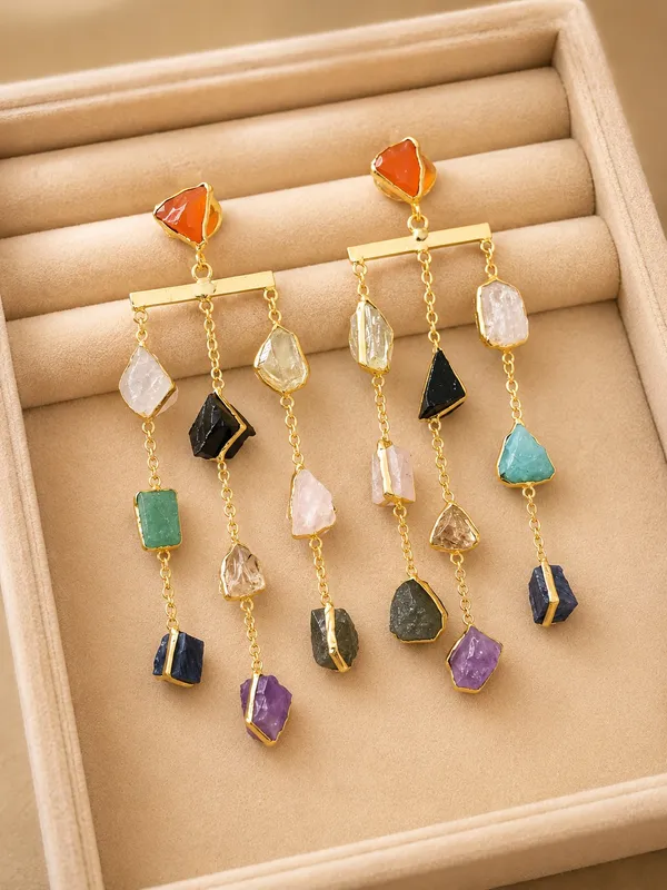 Multicolour_Rough_Stone_Waterfall_Brass_Earring_For_Women