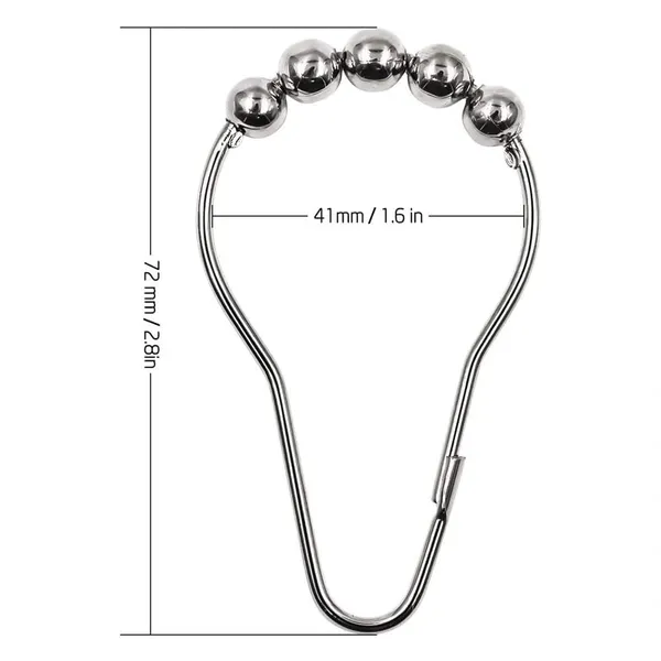 CRYSTA_WORLD_12_Pcs_Silver_Shower_Curtain_Hooks_with_Diamond_Crystal_Bead,Shower_Curtain_Hooks_Rings_for_Bathroom,Free_Gliding_Action,_Elegant_Design