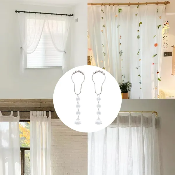 CRYSTA_WORLD_12_Pcs_Silver_Shower_Curtain_Hooks_with_Diamond_Crystal_Bead,Shower_Curtain_Hooks_Rings_for_Bathroom,Free_Gliding_Action,_Elegant_Design