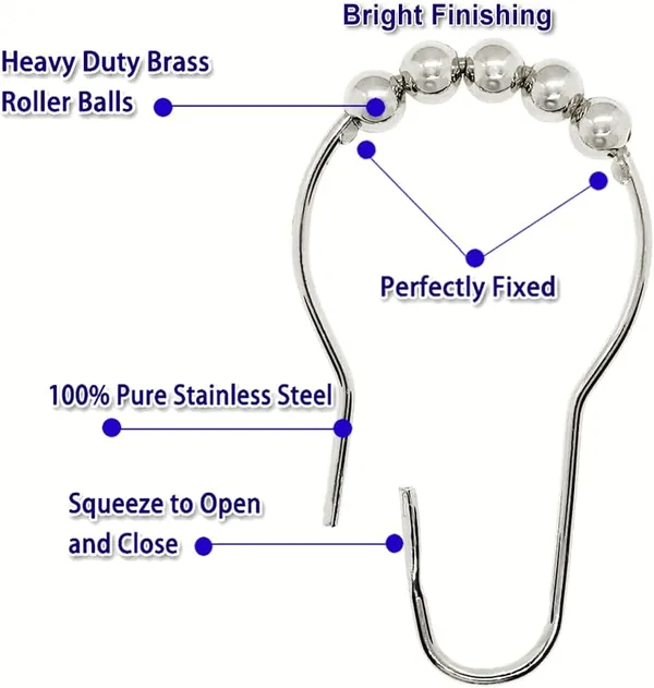 CRYSTA_WORLD_12_Pcs_Silver_Shower_Curtain_Hooks_with_Diamond_Crystal_Bead,Shower_Curtain_Hooks_Rings_for_Bathroom,Free_Gliding_Action,_Elegant_Design