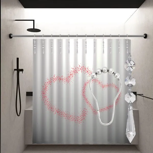 CRYSTA_WORLD_12_Pcs_Silver_Shower_Curtain_Hooks_with_Diamond_Crystal_Bead,Shower_Curtain_Hooks_Rings_for_Bathroom,Free_Gliding_Action,_Elegant_Design