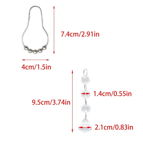 CRYSTA_WORLD_12_Pcs_Silver_Shower_Curtain_Hooks_with_Diamond_Crystal_Bead,Shower_Curtain_Hooks_Rings_for_Bathroom,Free_Gliding_Action,_Elegant_Design
