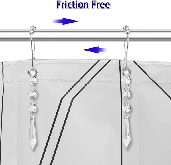 CRYSTA_WORLD_12_Pcs_Silver_Shower_Curtain_Hooks_with_Diamond_Crystal_Bead,Shower_Curtain_Hooks_Rings_for_Bathroom,Free_Gliding_Action,_Elegant_Design