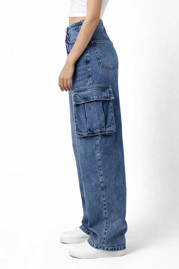 Blue_Relaxed_Fit_Denim_Cargo_Jeans_With_Flap_Pockets_For_Women