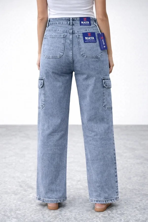 Blue_High_Waisted_Cargo_Jeans_For_Women