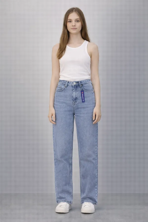 Blue_High_Waist_Wide_Leg_Jeans_For_Women