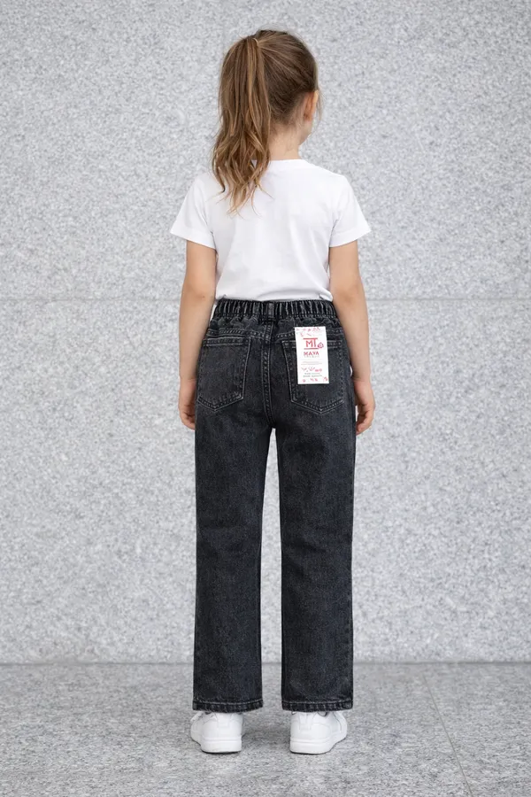 Black_Elastic_Waist_Wide_Leg_Denim_Jeans_For_Girls_age_7_to_16
