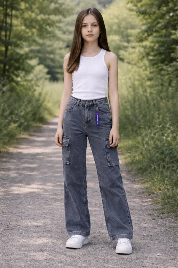 Grey_Cargo_Denim_Jeans_With_Utility_Pockets_For_Girls_age_7_to_16