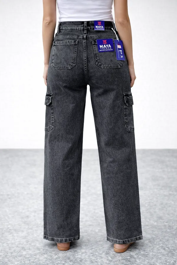 black_High_Waisted_Cargo_Denim_Jeans_With_Multiple_Pockets_Dark_Acid_Wash_For_Women