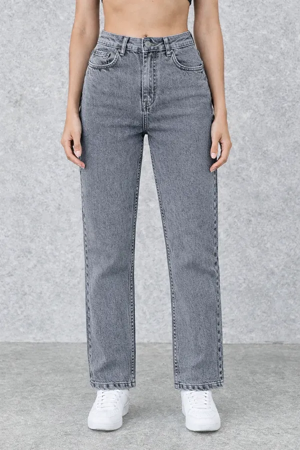 Grey_High_Waisted_Denim_Straight_Leg_Jeans_For_Women