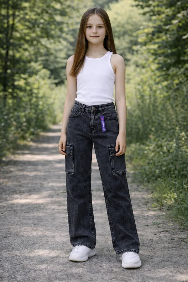 Black_maya_Cargo_Jeans_With_Pockets_For_Girls_age_7_to_16