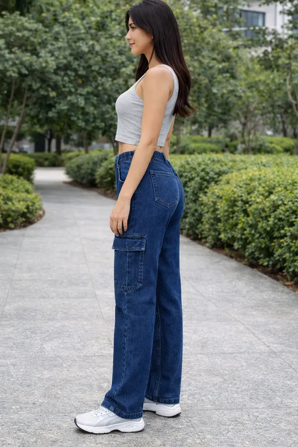 Blue_Wide_Leg_Cargo_Jeans_With_Pockets_For_Women