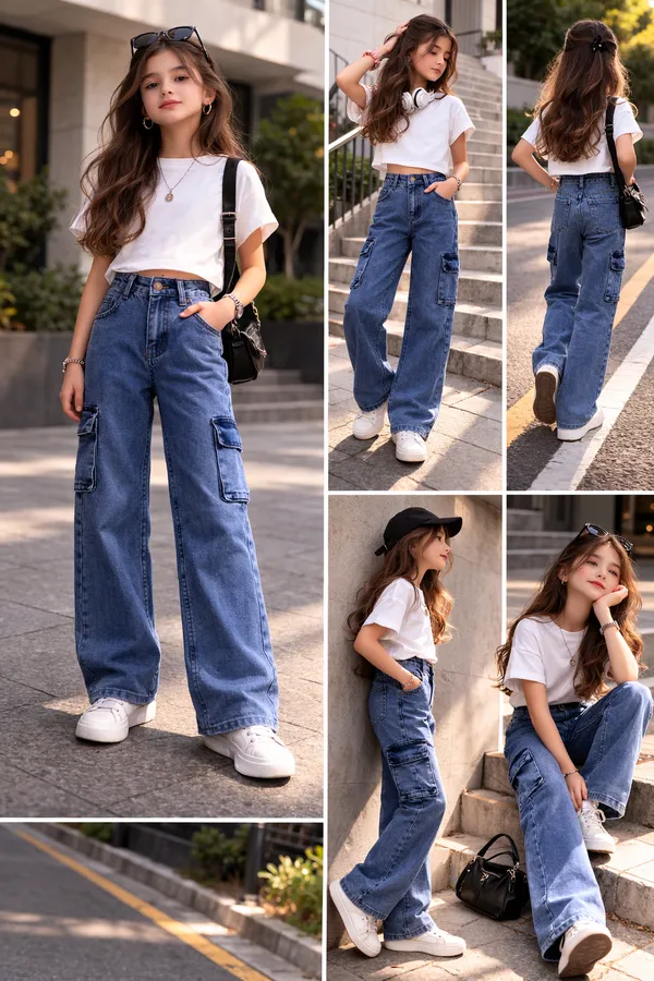 Blue_Wide_Leg_Cargo_Jeans_With_Side_Pockets_For_Girls_age_7_to_16