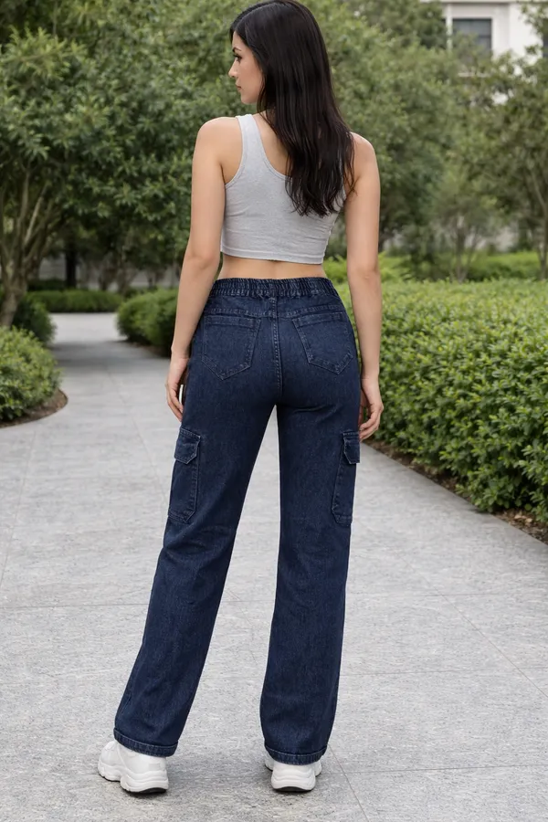 Blue_Cargo_Denim_Jeans_With_Elastic_Waist_For_Women