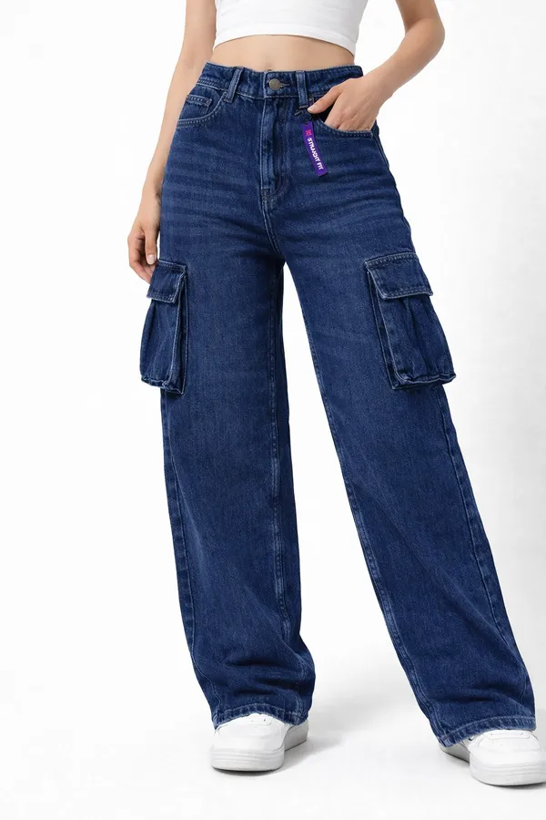 Blue_High_Waisted_Wide_Leg_Cargo_Jeans_With_Side_Pockets_For_Women