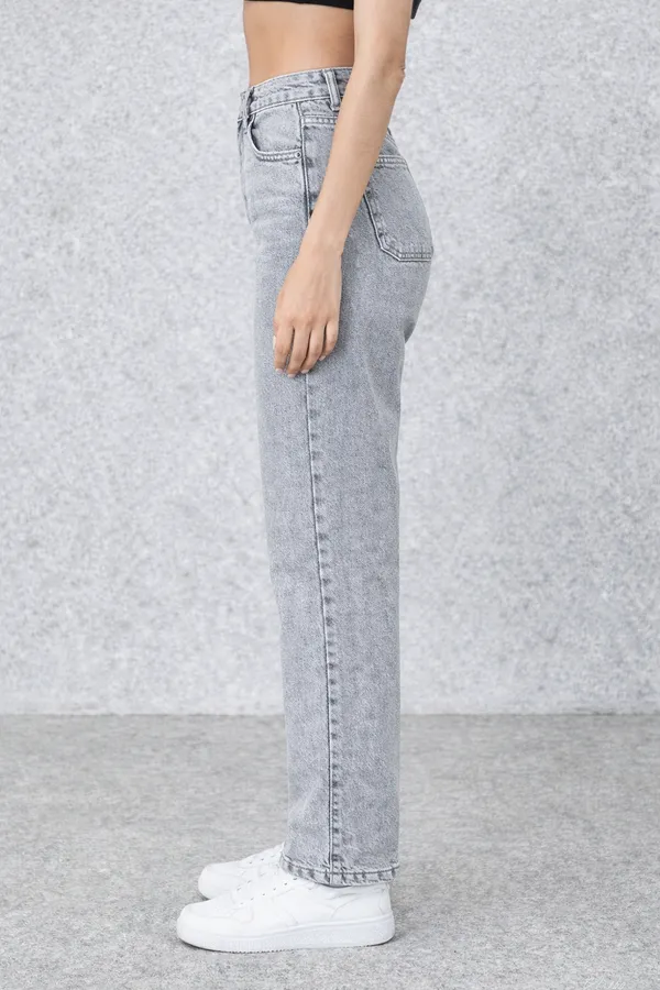 Grey_High_Waisted_Denim_Straight_Leg_Jeans_For_Women