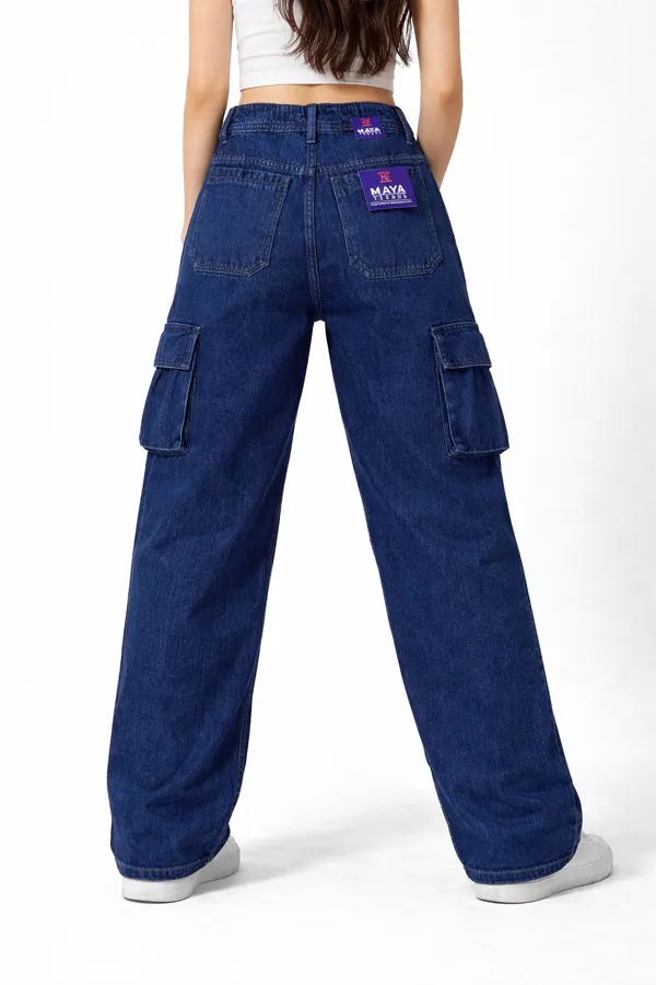 Blue_High_Waisted_Wide_Leg_Cargo_Jeans_With_Side_Pockets_For_Women