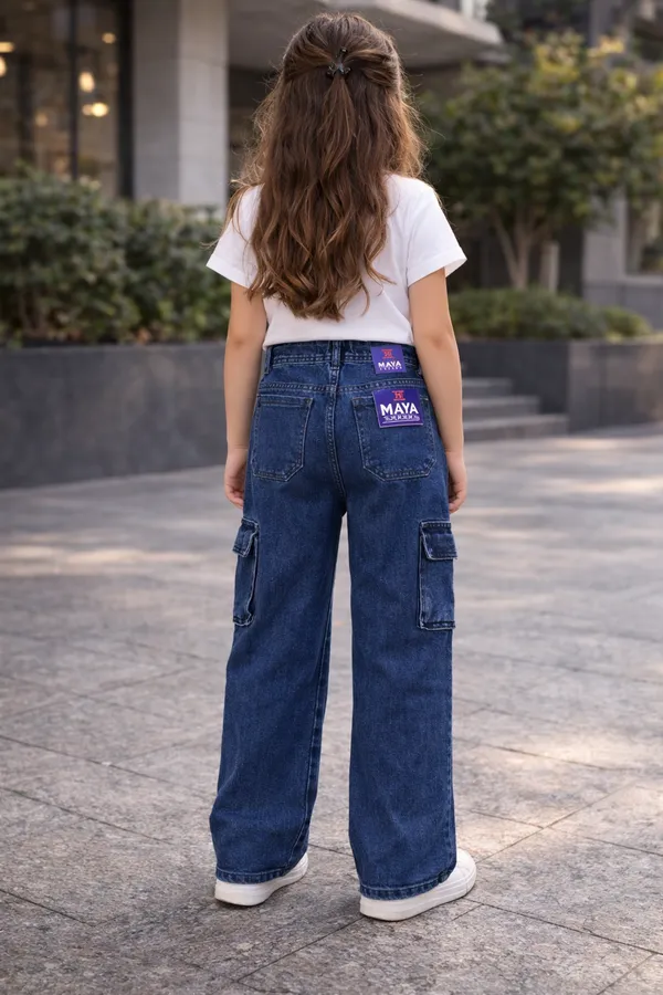 Blue_Wide_Leg_Cargo_Jeans_With_Side_Pockets_For_Girls_age_7_to_16