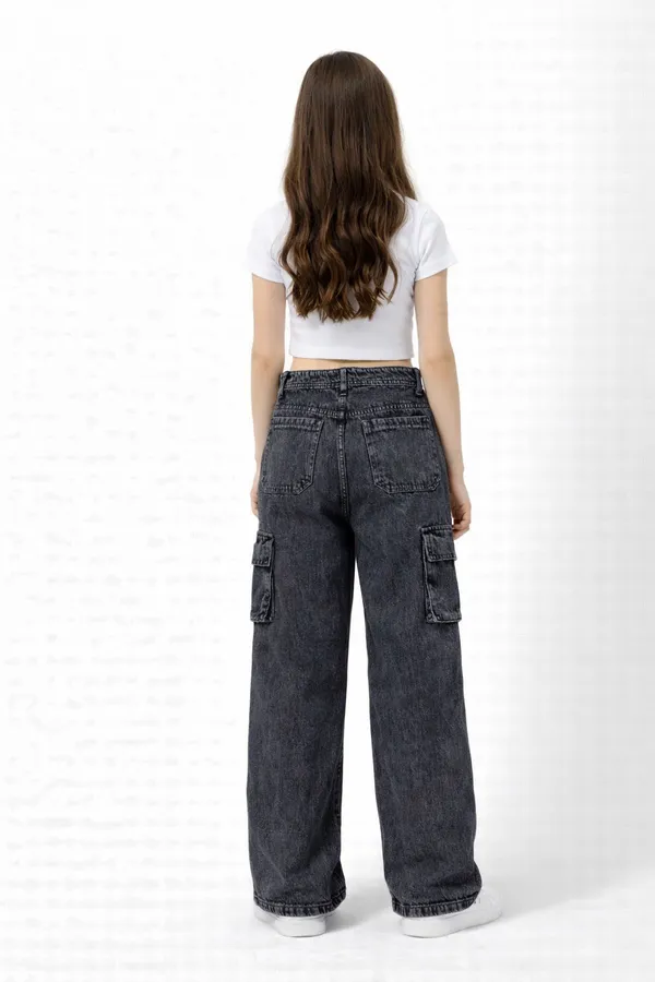 Black_Washed_Cargo_Jeans_For_Girls_age_7_to_16