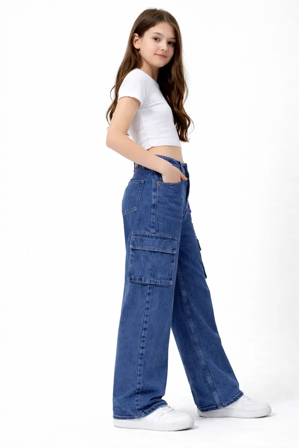 Blue_Wide_Leg_Cargo_Jeans_With_Side_Pockets_For_Girls__age_7_to_16