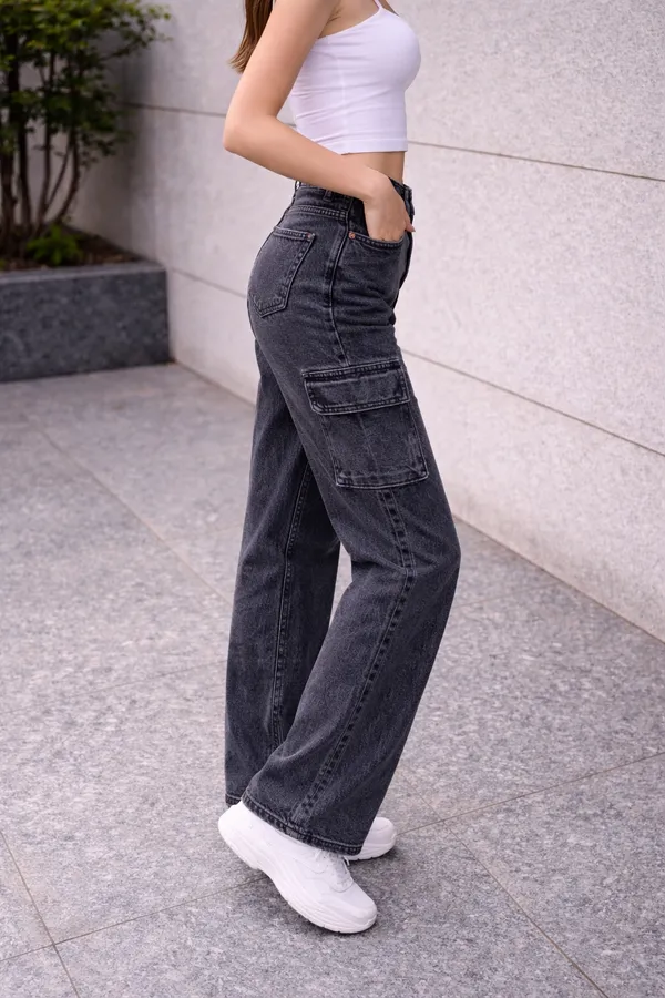 Black_High_Waisted_Cargo_Jeans_For_Women