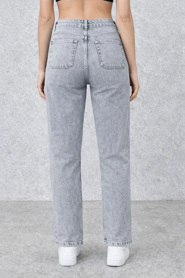 Grey_High_Waisted_Denim_Straight_Leg_Jeans_For_Women
