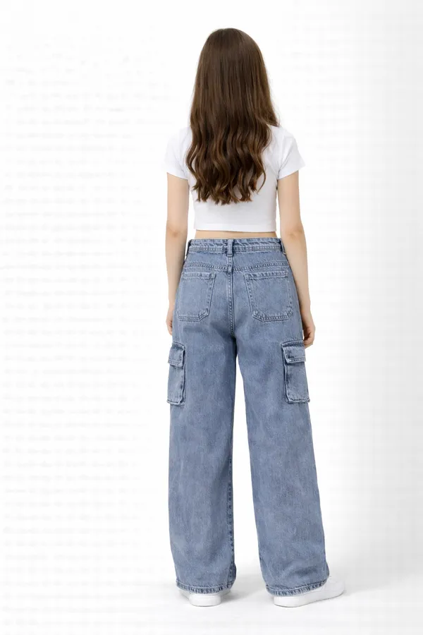 Blue_High_Waisted_Wide_Leg_Cargo_Denim_Jeans_With_Side_Pockets_For_girls__Girls_age_7_to_16