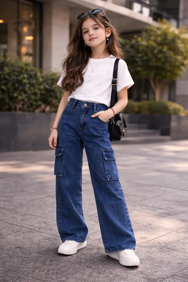 Blue_Wide_Leg_Cargo_Jeans_With_Side_Pockets_For_Girls_age_7_to_16
