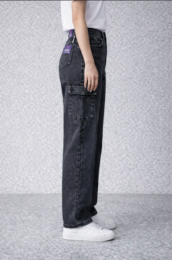 Grey_Charcoal_Cargo_Jeans_With_Purple_Brand_Patch_For_Women