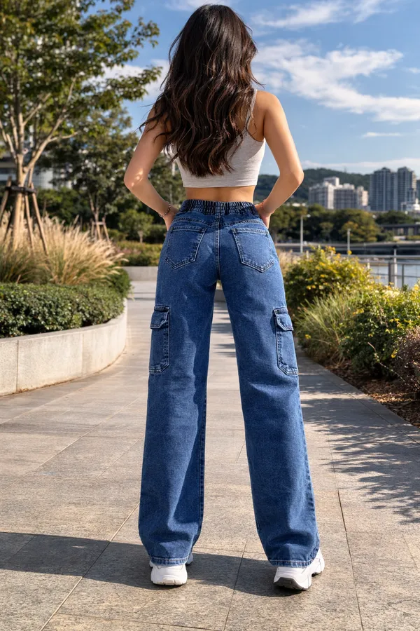 Blue_Wide_Leg_Cargo_Jeans_With_Pockets_For_Women