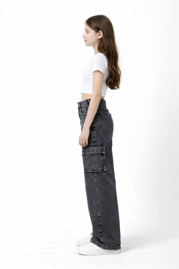 Black_Washed_Cargo_Jeans_For_Girls_age_7_to_16