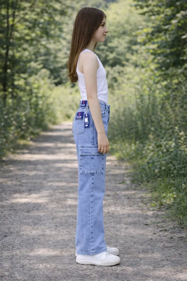 Blue_High_Waist_Cargo_Denim_Jeans_With_Side_Pockets_For_Girls_age_7_to_16
