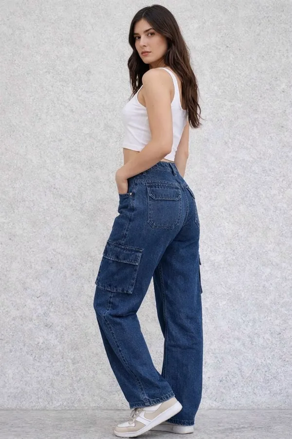 Blue_High_Waisted_Wide_Leg_Cargo_Denim_Jeans_With_Side_Pockets_For_Women