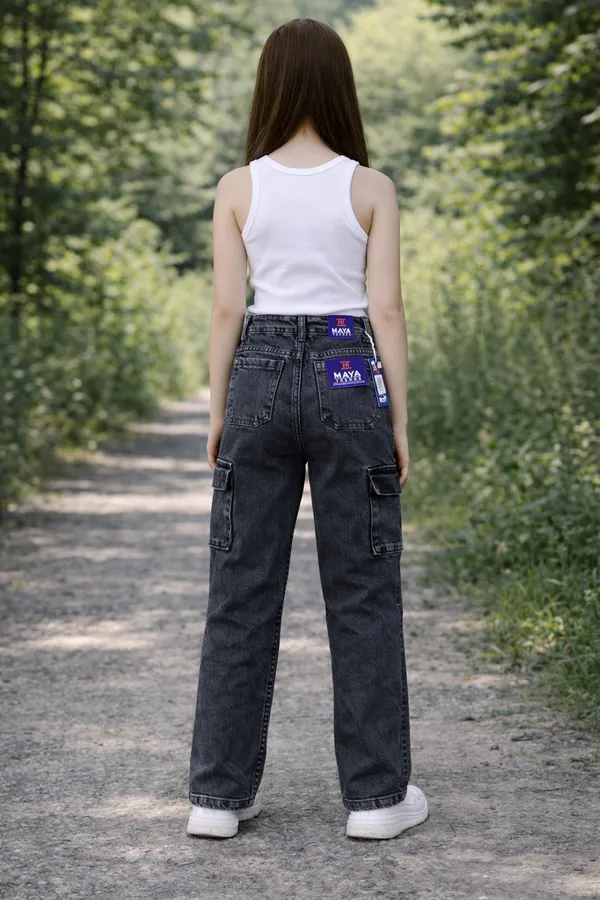 Black_maya_Cargo_Jeans_With_Pockets_For_Girls_age_7_to_16