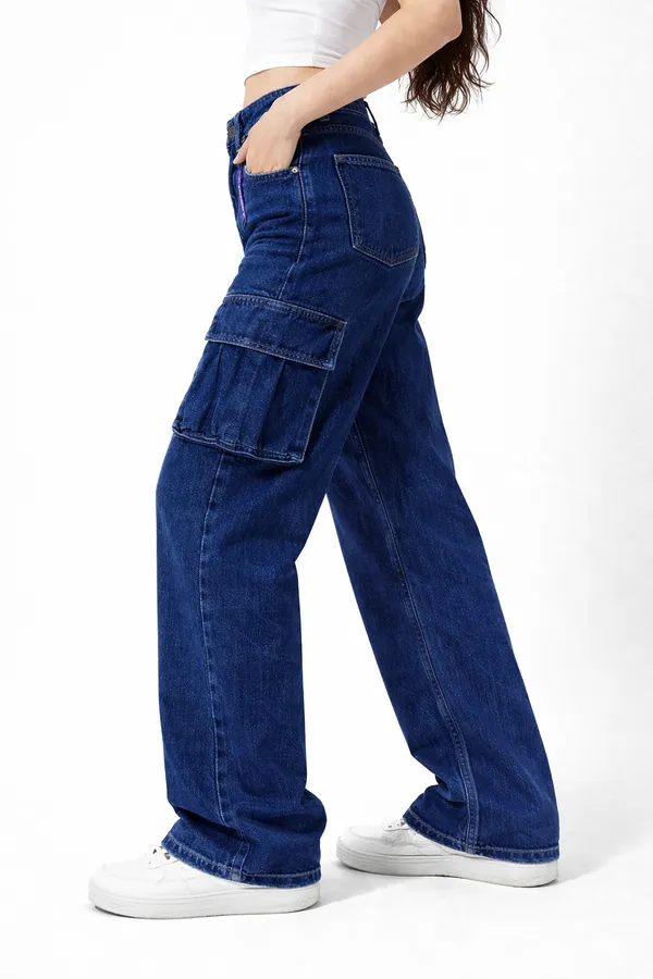 Blue_High_Waisted_Wide_Leg_Cargo_Jeans_With_Side_Pockets_For_Women