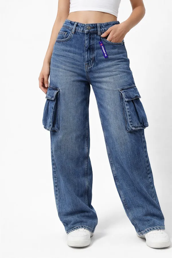 Blue_Relaxed_Fit_Denim_Cargo_Jeans_With_Flap_Pockets_For_Women