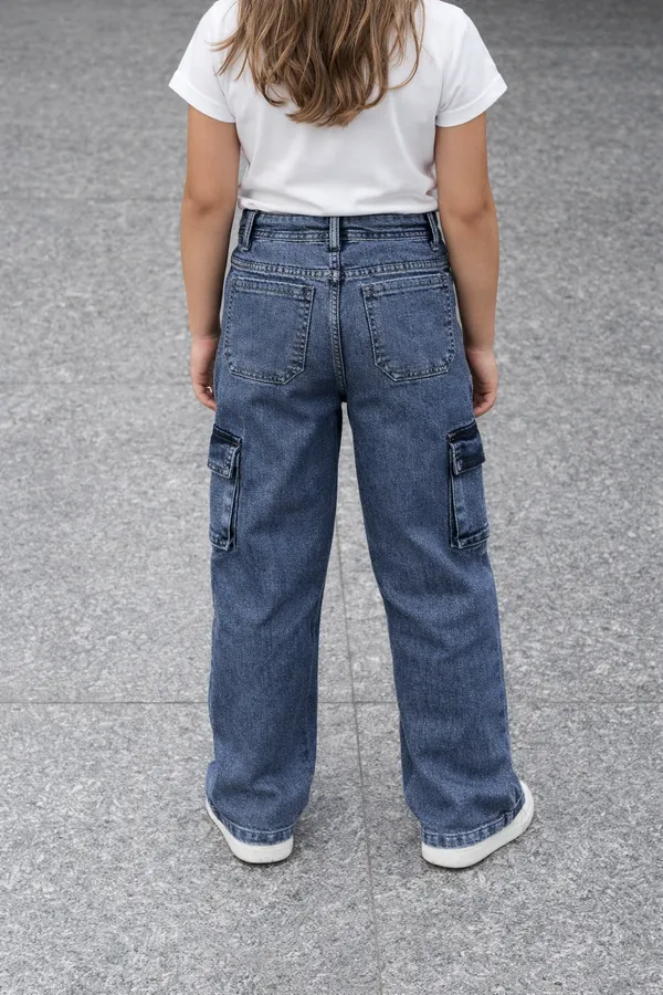 Grey_Cargo_Denim_Jeans_With_Utility_Pockets_For_Girls_age_7_to_16