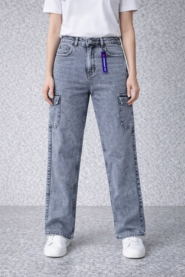 Grey_Denim_Cargo_Jeans_With_Purple_Label_Details_For_Women