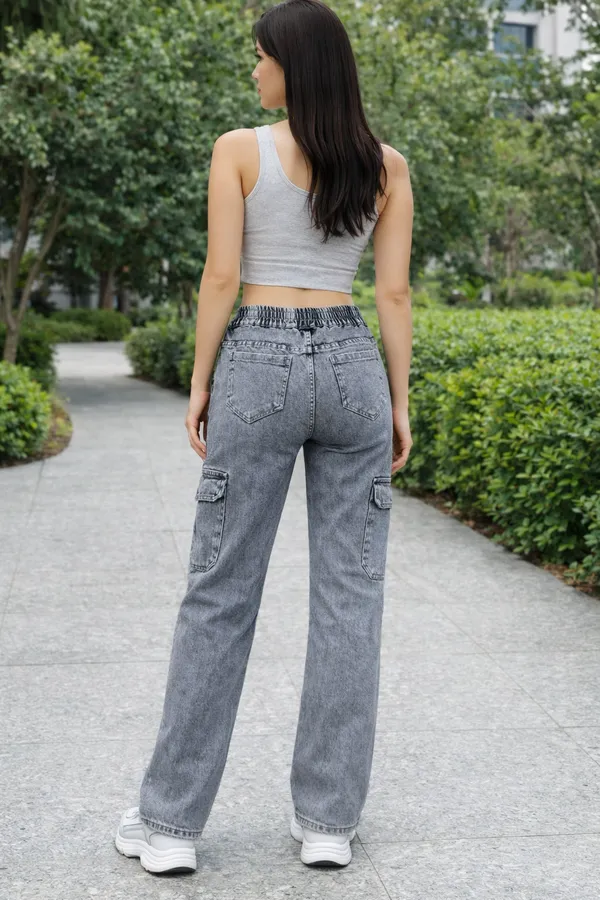 Grey_Stylish_Cargo_Denim_Jeans_For_Women