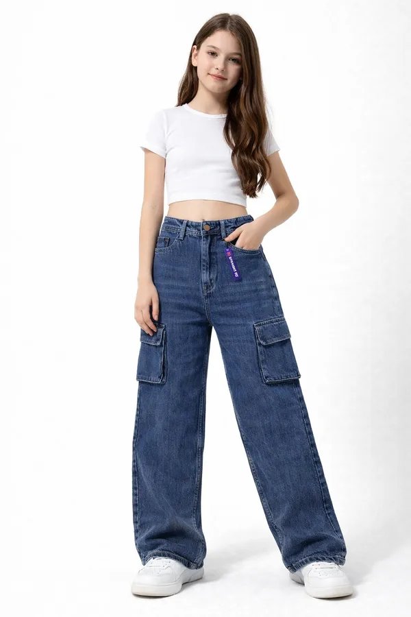 Blue_Wide_Leg_Cargo_Jeans_With_Side_Pockets_For_Girls__age_7_to_16