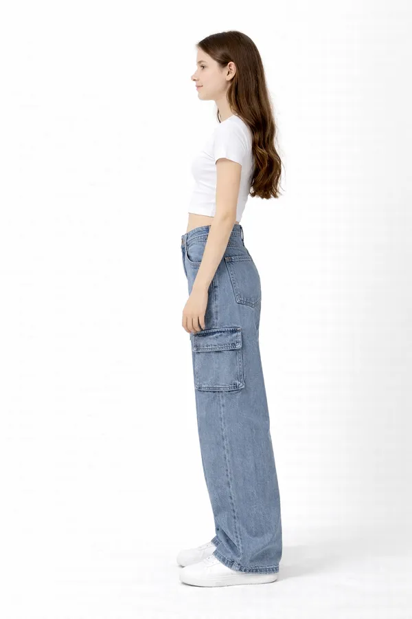 Blue_High_Waisted_Wide_Leg_Cargo_Denim_Jeans_With_Side_Pockets_For_girls__Girls_age_7_to_16