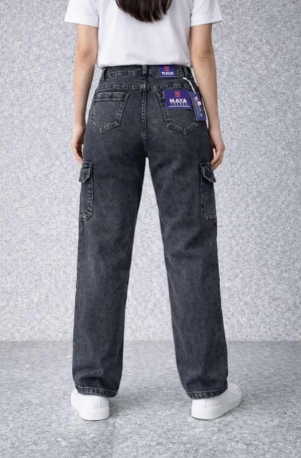 Grey_Charcoal_Cargo_Jeans_With_Purple_Brand_Patch_For_Women