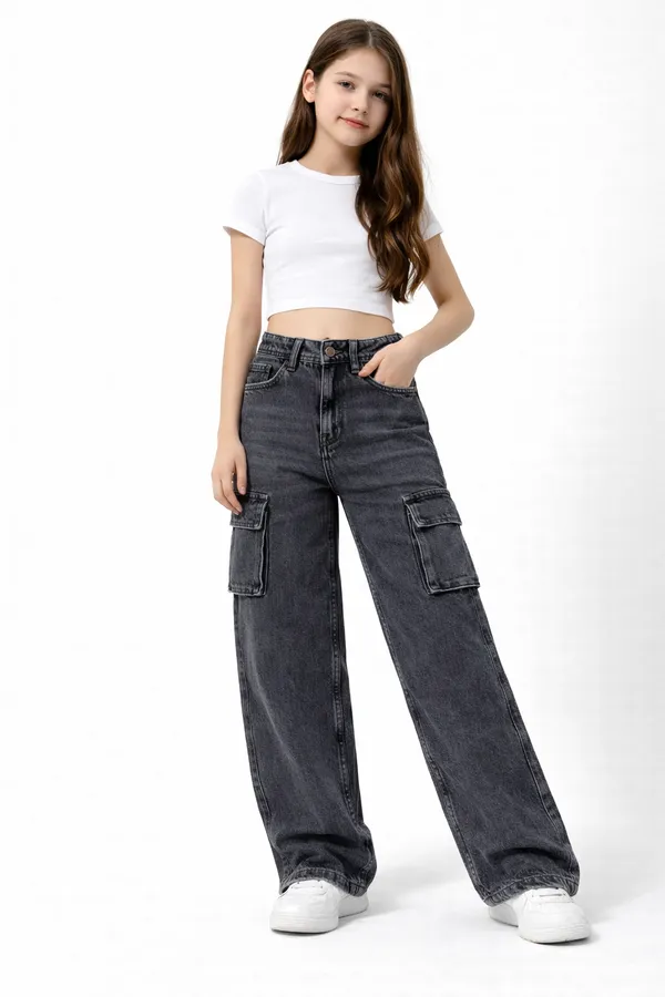 Black_Washed_Cargo_Jeans_For_Girls_age_7_to_16