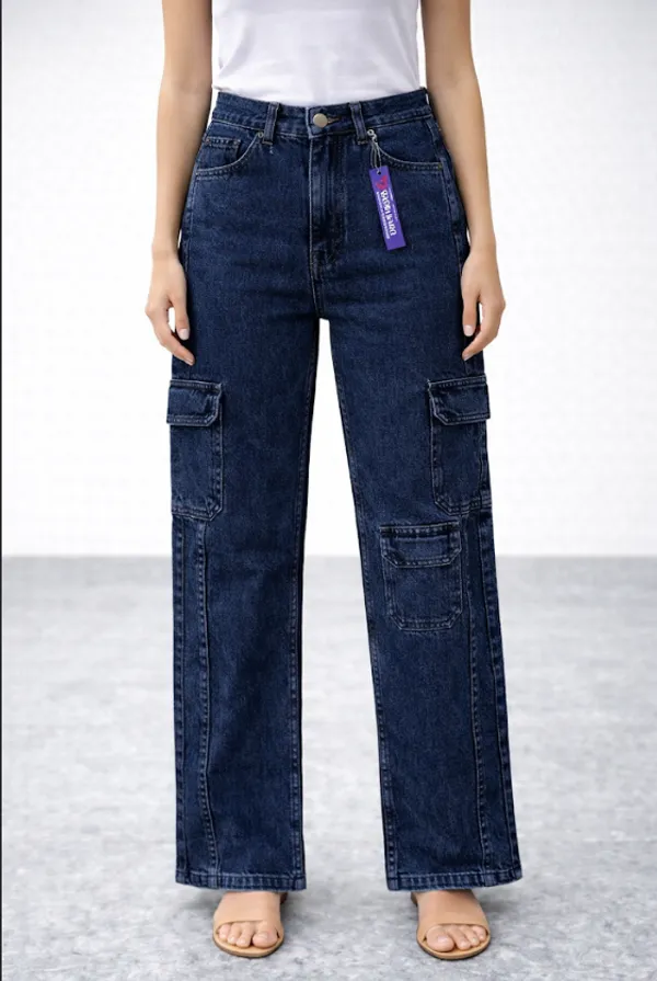 Blue_Denim_Cargo_Jeans_With_Side_Pockets_For_Women