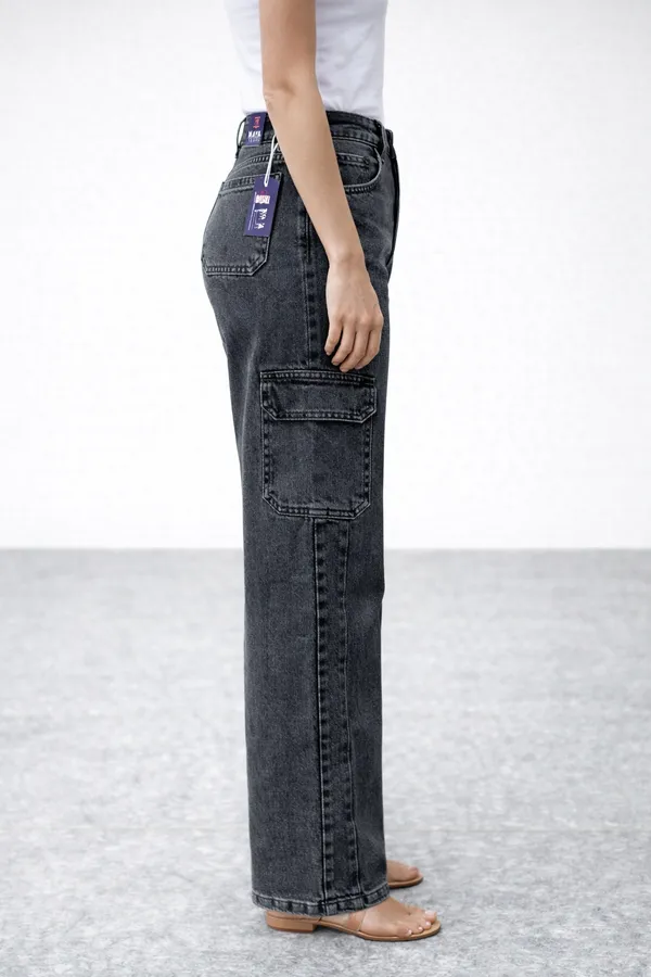 black_High_Waisted_Cargo_Denim_Jeans_With_Multiple_Pockets_Dark_Acid_Wash_For_Women