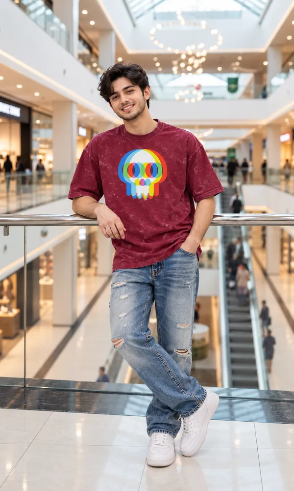 Hue_Nox_Men's_Maroon_Skull_Glitch_Graphic_Oversized_Acid_Washed_T-Shirt