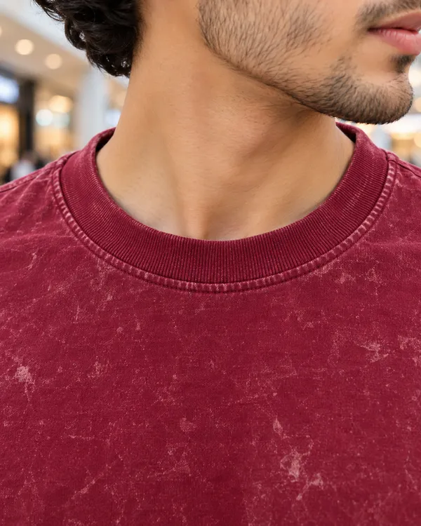 Hue_Nox_Men's_Maroon_Skull_Glitch_Graphic_Oversized_Acid_Washed_T-Shirt