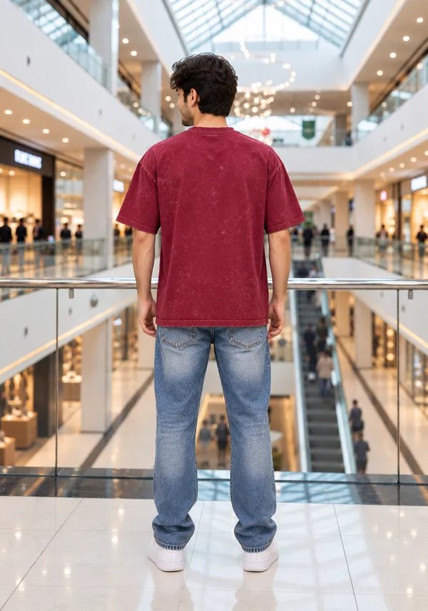 Hue_Nox_Men's_Maroon_Skull_Glitch_Graphic_Oversized_Acid_Washed_T-Shirt